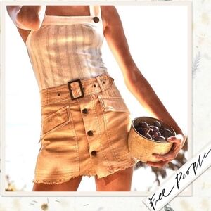 Free People Hanging On Tight Mini Skirt in True Nude (Tan) Cotton twill 4 Small